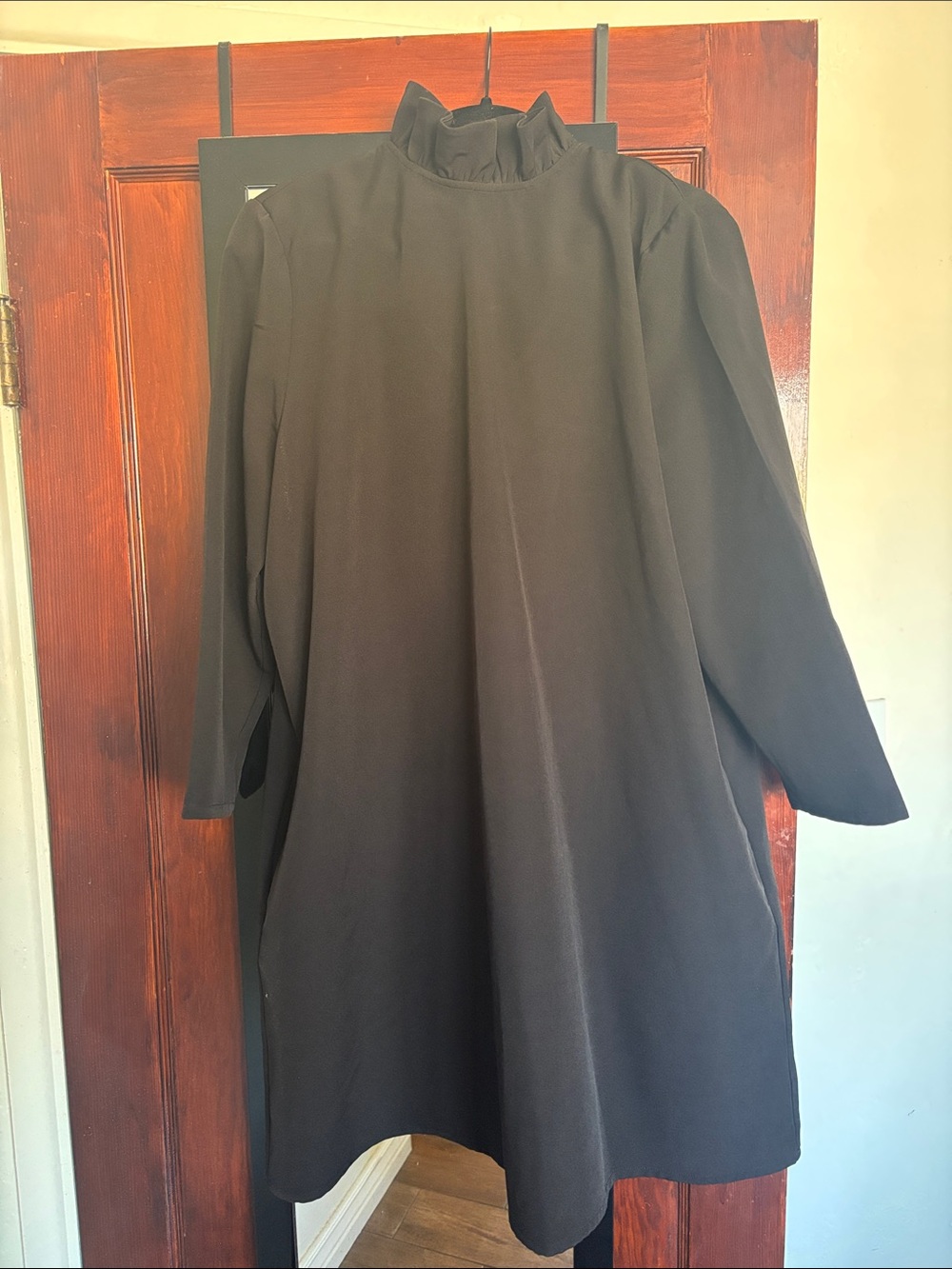 Black High-Neck A-Line Women's Dress with large bow on back neck
